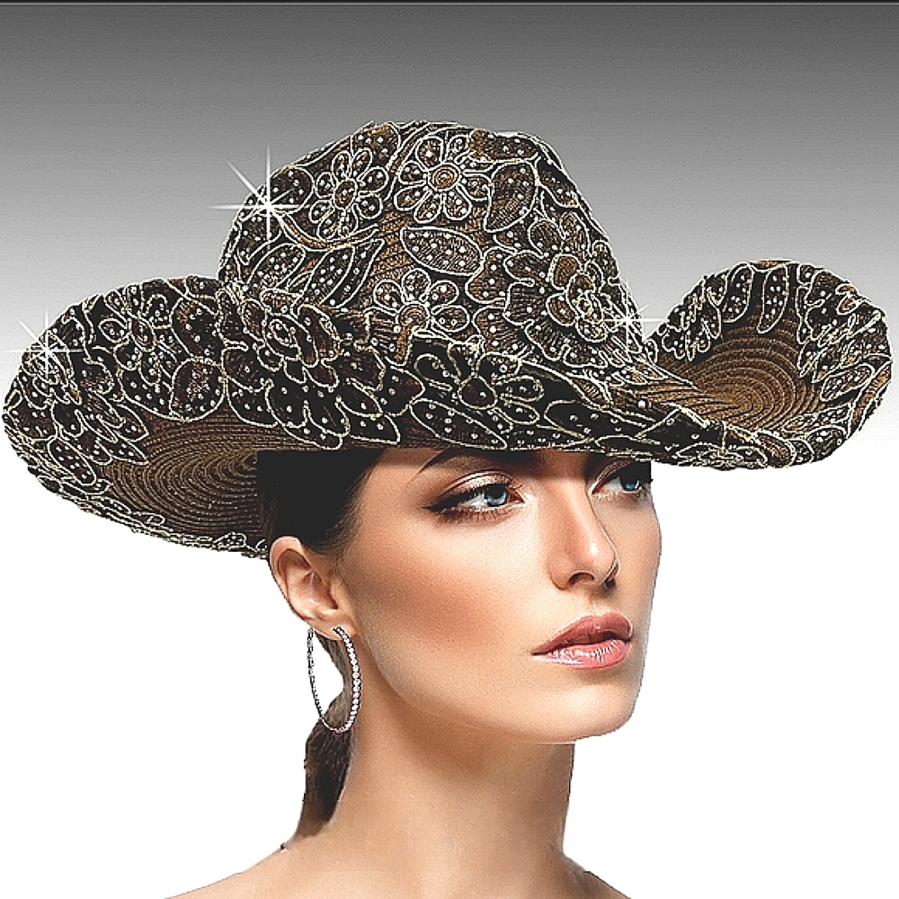 Exquisite Brown Handcrafted Couture Jeweled Lace Women's Cowboy Western …